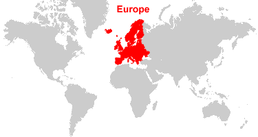 map with europe highlighted in red